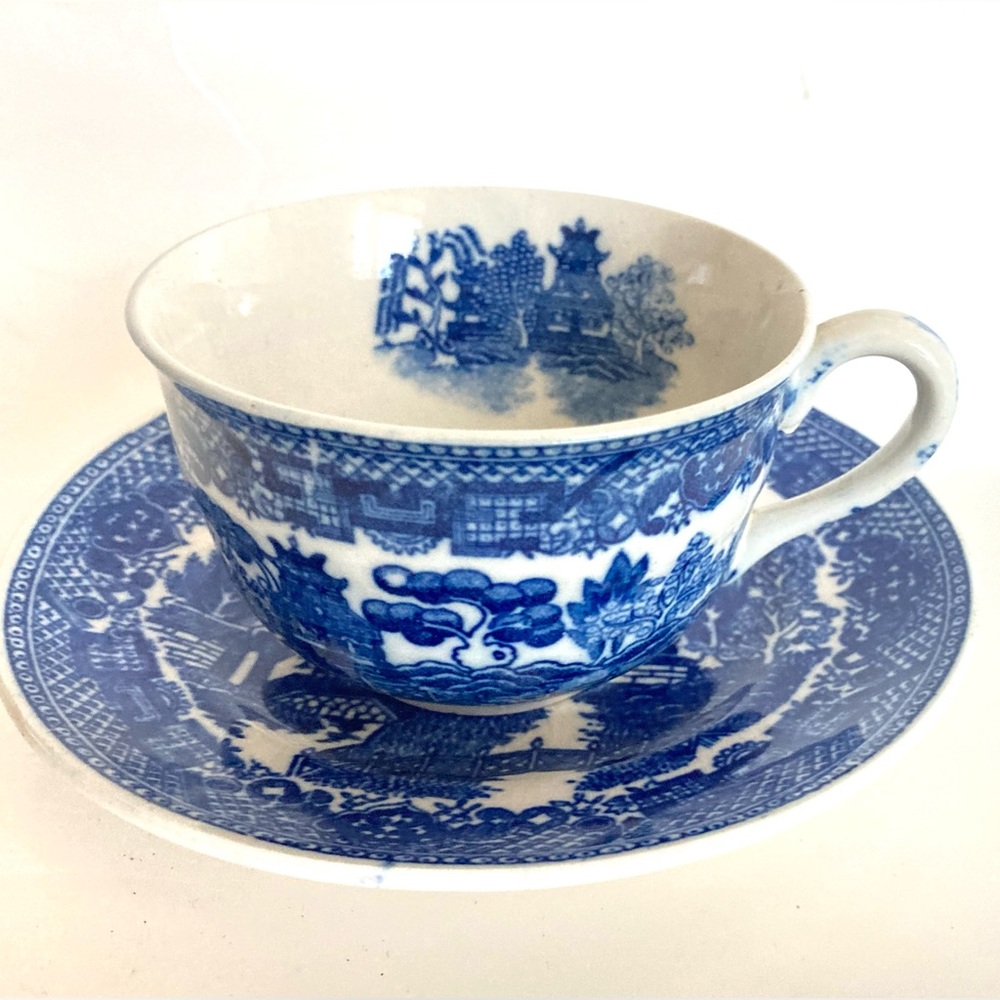 Tea Cup and Saucer blue porcelain cup and saucer made in Japan
